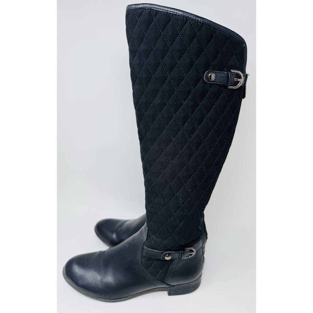 AK Anne Klein Womens Tall Quilted Boots SZ 7.5 M Black Flat Heel Zip Up - Picture 3 of 6